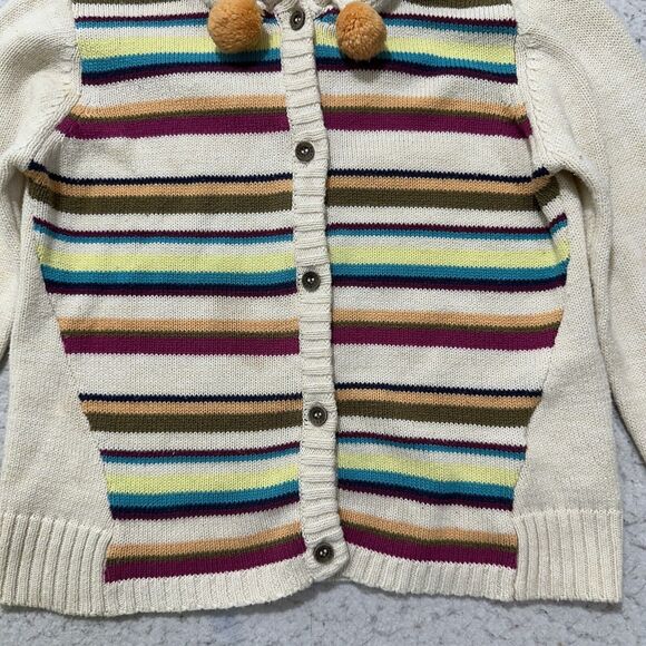 Roxy Girl 6X Button Down Hoodie Sweater Beige Striped Knit Boho Sweatshirt - Picture 5 of 16